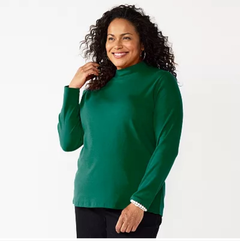 Croft & Barrow Essential Mockneck Top, Woodland Green, Plus Size 5X